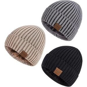 Nertpow Mens Beanie Hats 3 Pack, Winter Hats for Men and Women